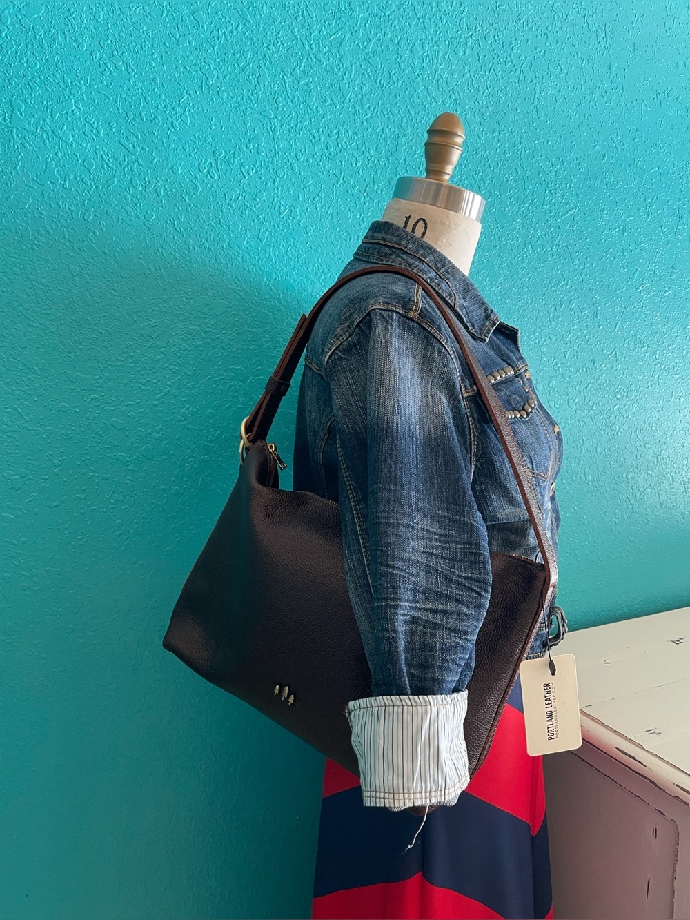 Portland Leather Large Slouchy Shoulder Bag in Cold Brew NET